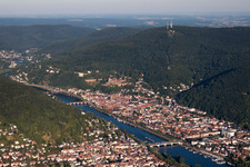Aerial photograpy of Village on the banks of the area Neckar river course in Heidelberg in the state Baden-Wurttemberg
