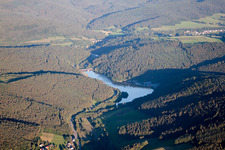 Aerial photograpy of Marbach Reservoir in the district Hetzbach in Oberzent in the state Hesse, Germany