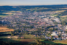 Aerial view of Town View of the streets and houses of the residential areas in Michelstadt in the state Hesse, Germany