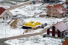 Aerial photograpy of New development area NE in winter with snow in the district Schaidt in Wörth am Rhein in the state Rhineland-Palatinate, Germany