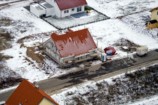 New development area NE in winter with snow in the district Schaidt in Wörth am Rhein in the state Rhineland-Palatinate, Germany seen from above