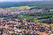 Aerial view of Schwetzingen Palace Gardens in Schwetzingen in the state Baden-Wuerttemberg, Germany