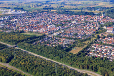 Aerial view of City view from the northeast in Ketsch in the state Baden-Wuerttemberg, Germany