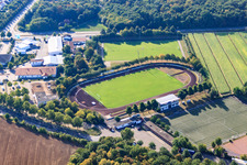 Oblique view of Sports fields of SV 98 Schwetzingen eV in Schwetzingen in the state Baden-Wuerttemberg, Germany