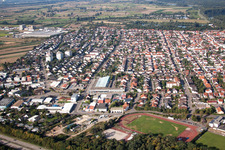 Aerial photograpy of Town View of the streets and houses of the residential areas in Ketsch in the state Baden-Wurttemberg