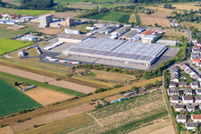 Aerial view of Logistics center on Karlsruher Straße in Ketsch in the state Baden-Wuerttemberg, Germany
