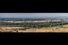 Panorama of the Stockholmer Straße industrial area from the right bank of the Rhine in Speyer in the state Rhineland-Palatinate, Germany