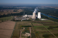 Aerial photograpy of Nuclear power plant from the southwest in Philippsburg in the state Baden-Wuerttemberg, Germany