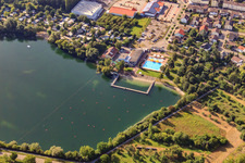 Freyersee with Ernst-Freyer-Bad and campsite in Philippsburg in the state Baden-Wuerttemberg, Germany