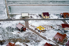 New development area NE in winter with snow in the district Schaidt in Wörth am Rhein in the state Rhineland-Palatinate, Germany viewn from the air