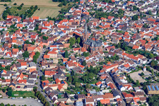 Aerial view of St. Vitus in the district Rheinsheim in Philippsburg in the state Baden-Wuerttemberg, Germany