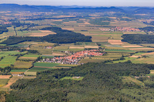 Aerial photograpy of Overview of the town from the east in Erlenbach bei Kandel in the state Rhineland-Palatinate, Germany