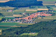 Oblique view of Overview of the town from the east in Erlenbach bei Kandel in the state Rhineland-Palatinate, Germany