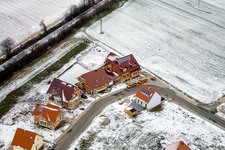 New development area NE in winter with snow in the district Schaidt in Wörth am Rhein in the state Rhineland-Palatinate, Germany from a drone