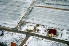 Aerial view of New development area NE in winter with snow in the district Schaidt in Wörth am Rhein in the state Rhineland-Palatinate, Germany