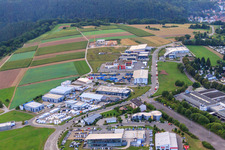 Aerial view of Stammheim commercial area Rudolf-Dieselstraße, Robert-Bosch-Straße in Calw in the state Baden-Wuerttemberg, Germany