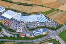 Kömpf Construction Center GmbH in Calw in the state Baden-Wuerttemberg, Germany seen from a drone
