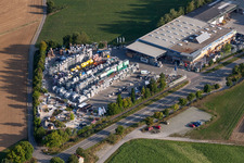 Aerial view of Building of the construction market Koempf Baufachmarkt GmbH in the district Darmsheim in Sindelfingen in the state Baden-Wurttemberg, Germany