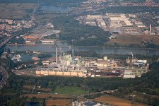 Aerial view of Maxau, Stora Enso paper mill in the district Knielingen in Karlsruhe in the state Baden-Wuerttemberg, Germany