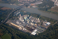 Aerial photograpy of Maxau, Stora Enso paper mill in the district Knielingen in Karlsruhe in the state Baden-Wuerttemberg, Germany