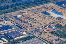 Aerial photograpy of Construction site for MEG Wörth am Rhein GmbH in the Oberwald industrial area in Wörth am Rhein in the state Rhineland-Palatinate, Germany