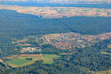Aerial photograpy of City overview from the south in Jockgrim in the state Rhineland-Palatinate, Germany