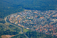 City overview from the south in Jockgrim in the state Rhineland-Palatinate, Germany from above