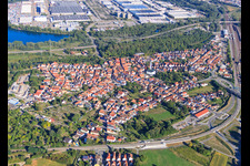 Aerial view of Old Wörth in Wörth am Rhein in the state Rhineland-Palatinate, Germany