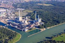 Aerial view of Rhine port steam power plant Karlsruhe of EnBW Energie Baden-Württemberg AG in the district Daxlanden in Karlsruhe in the state Baden-Wuerttemberg, Germany
