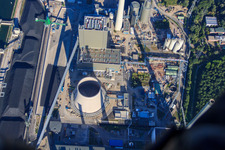 Oblique view of Rhine port steam power plant Karlsruhe of EnBW Energie Baden-Württemberg AG in the district Daxlanden in Karlsruhe in the state Baden-Wuerttemberg, Germany