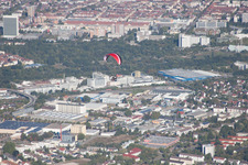 Aerial view of District Südweststadt in Karlsruhe in the state Baden-Wuerttemberg, Germany