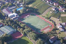 Ensemble of sports grounds of Suedbadischen Sportschule in the district Steinbach in Baden-Baden in the state Baden-Wurttemberg, Germany seen from above