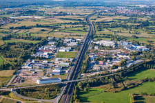 Aerial view of Industrial area on the B3n in the district Steinbach in Baden-Baden in the state Baden-Wuerttemberg, Germany