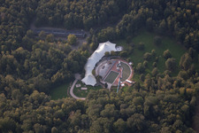 Aerial view of Forest bath in the district Schöllbronn in Ettlingen in the state Baden-Wuerttemberg, Germany