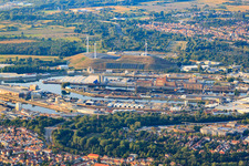 Karlsruhe Rhine ports from the south in the district Mühlburg in Karlsruhe in the state Baden-Wuerttemberg, Germany