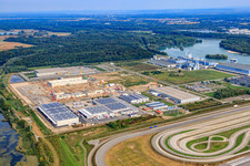 Construction site for MEG Wörth am Rhein GmbH in the Oberwald industrial area in Wörth am Rhein in the state Rhineland-Palatinate, Germany out of the air