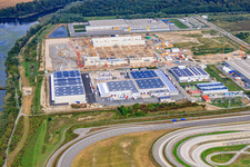 Bird's eye view of Construction site for MEG Wörth am Rhein GmbH in the Oberwald industrial area in Wörth am Rhein in the state Rhineland-Palatinate, Germany