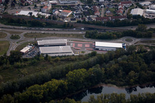 Oblique view of Maximilianscenter 2 in the district Maximiliansau in Wörth am Rhein in the state Rhineland-Palatinate, Germany