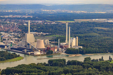Rhine port steam power plant Karlsruhe of EnBW Energie Baden-Württemberg AG in the district Daxlanden in Karlsruhe in the state Baden-Wuerttemberg, Germany viewn from the air