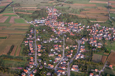 Oblique view of Village - view on the edge of agricultural fields and farmland in Gunstett in Grand Est, France