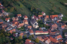 Village - view on the edge of agricultural fields and farmland in Gunstett in Grand Est, France from above