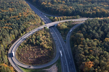 Routing and traffic lanes during the highway exit and access the motorway A 65 nach Kandel South and Strassbourg in Kandel in the state Rhineland-Palatinate, Germany