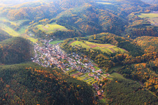 Village view in the Palatinate Forest from the northeast in Vorderweidenthal in the state Rhineland-Palatinate, Germany