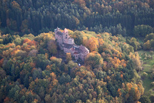Berwartstein Castle in Erlenbach bei Dahn in the state Rhineland-Palatinate, Germany from the drone perspective