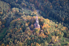 Berwartstein Castle in Erlenbach bei Dahn in the state Rhineland-Palatinate, Germany from a drone