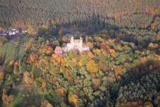 Berwartstein Castle in Erlenbach bei Dahn in the state Rhineland-Palatinate, Germany from above