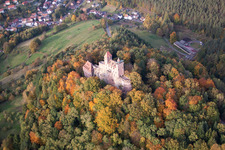 Berwartstein Castle in Erlenbach bei Dahn in the state Rhineland-Palatinate, Germany out of the air