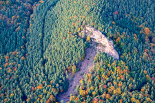 Aerial view of Rötzenfelsen in the district Gossersweiler in Gossersweiler-Stein in the state Rhineland-Palatinate, Germany