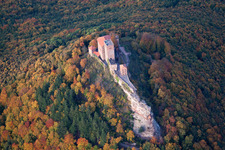 Aerial photograpy of Annweiler, Trifels Castle in Annweiler am Trifels in the state Rhineland-Palatinate, Germany