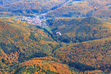 Autumn in the Palatinate Forest with paraglider in Waldhambach in the state Rhineland-Palatinate, Germany